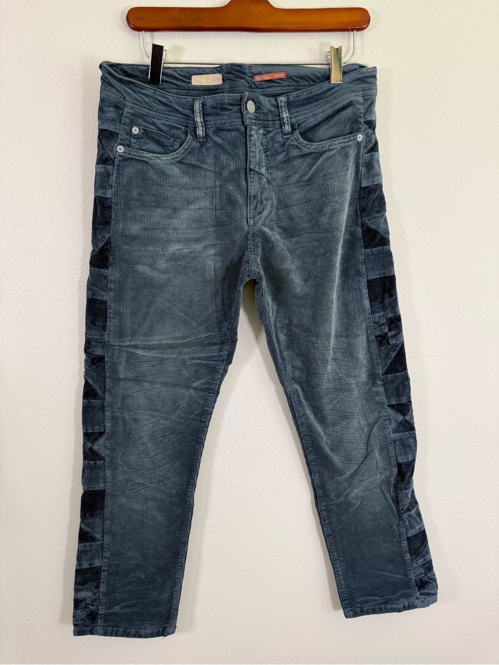 Pilcro Anthropologie Teal Corduroy Patchwork Boyfriend Pants 29P Cropped